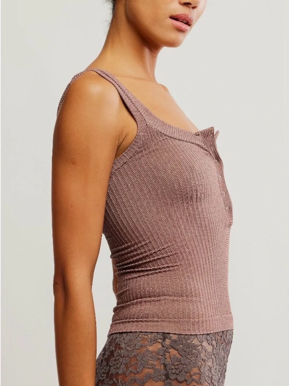 FREE PEOPLE Clean Slate Henley Tank in Mink Size XS/S